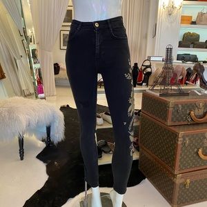 Zara embroidered denim pants